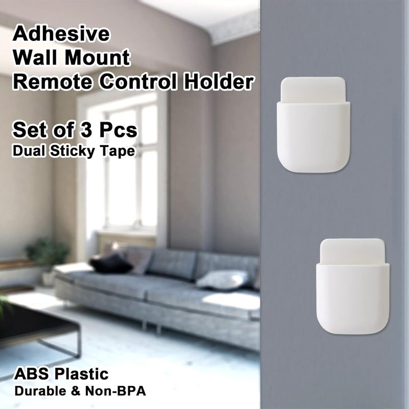 kulusion 3 Pcs Remote Control Holder, Wall Mount Pen Holder Hole-Free Self Adhesive Phone Charging Organizer Pencil Storage Containers for Home Office School Supply Orgaizer ​(White - Image 4